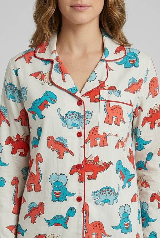 Dinomite Button Down Pj Set - Pure Cotton PJ Set with Notched Collar