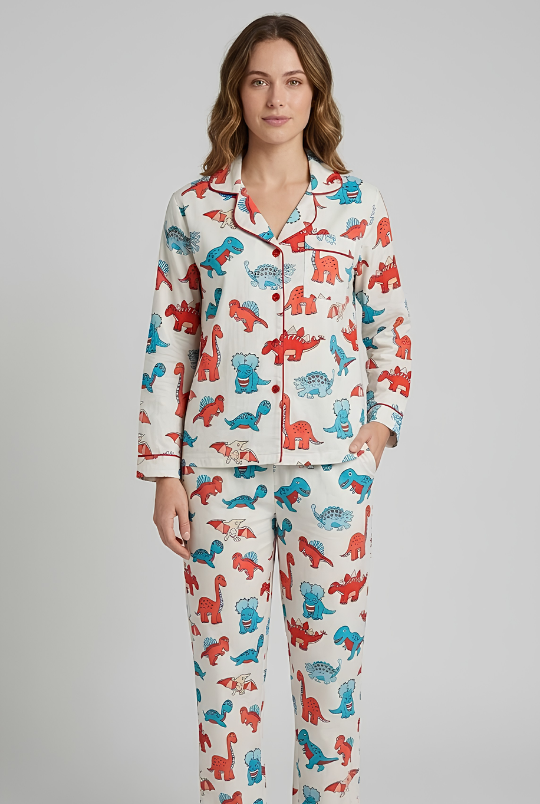 Dinomite Button Down Pj Set - Pure Cotton PJ Set with Notched Collar