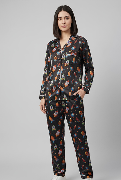 Space Button Down Pj Set - Pure Cotton Pj Set with Notched Collar