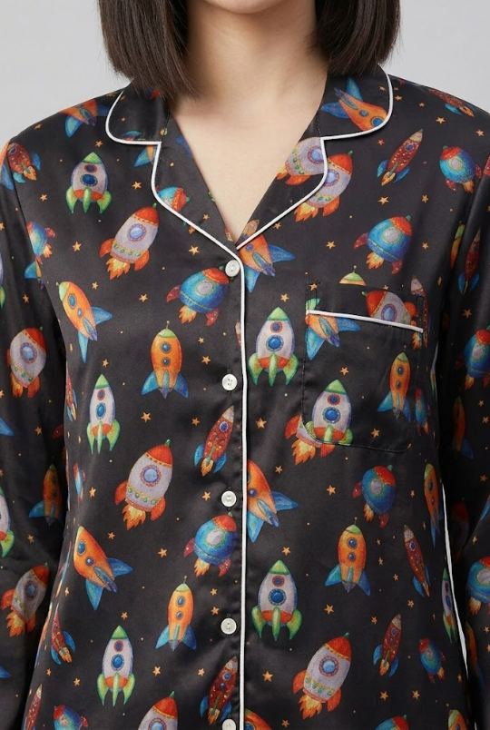 Space Button Down Pj Set - Pure Cotton Pj Set with Notched Collar