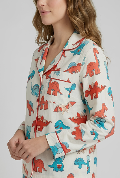 Dinomite Button Down Pj Set - Pure Cotton PJ Set with Notched Collar