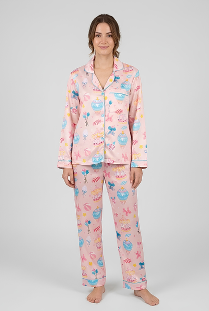 Funfair Button Down Pj Set - Pure Cotton PJ Set with Notched Collar
