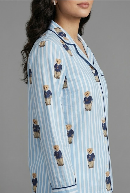 Polo Blue Button Down Pj Set - Pure Cotton PJ Set with Notched Collar