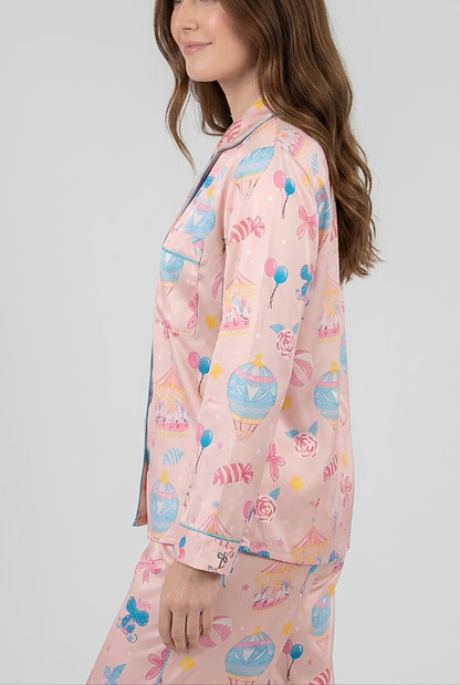 Funfair Button Down Pj Set - Pure Cotton PJ Set with Notched Collar