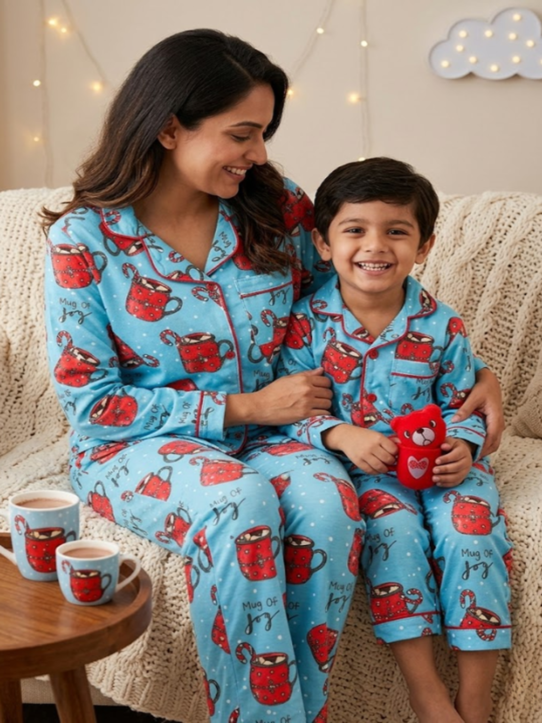 Cuppa Joy Cotton Rayon Mom &amp; Kids Twinning Pj Set
