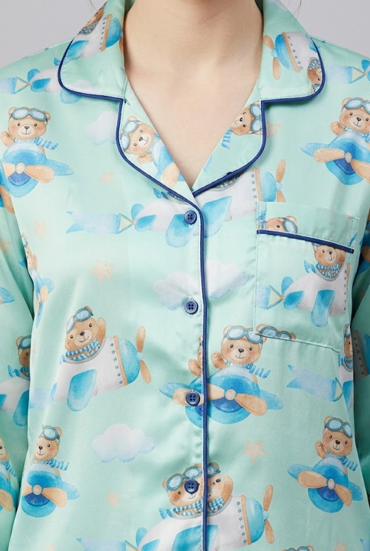 Fly High Button Down Pj Set - Pure Cotton PJ Set with Notched Collar