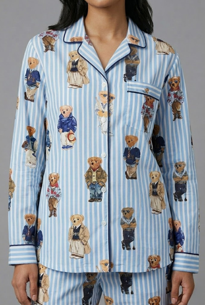 Blue Bear Club Button Down Pj Set - Pure Cotton PJ Set with Notched Collar