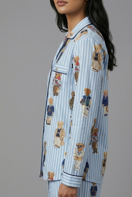 Blue Bear Club Button Down Pj Set - Pure Cotton PJ Set with Notched Collar