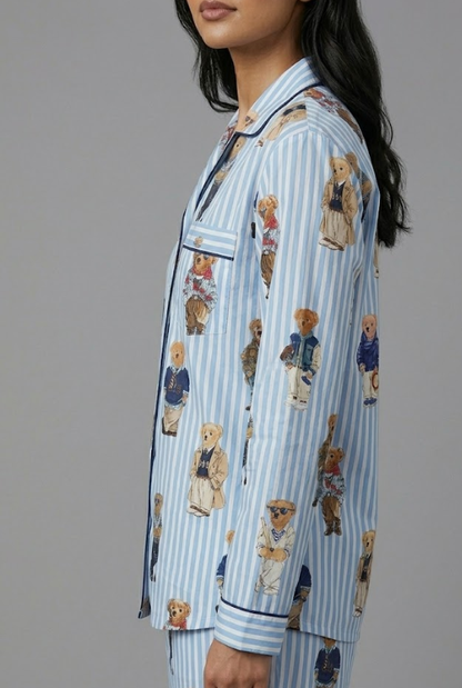 Blue Bear Club Button Down Pj Set - Pure Cotton PJ Set with Notched Collar