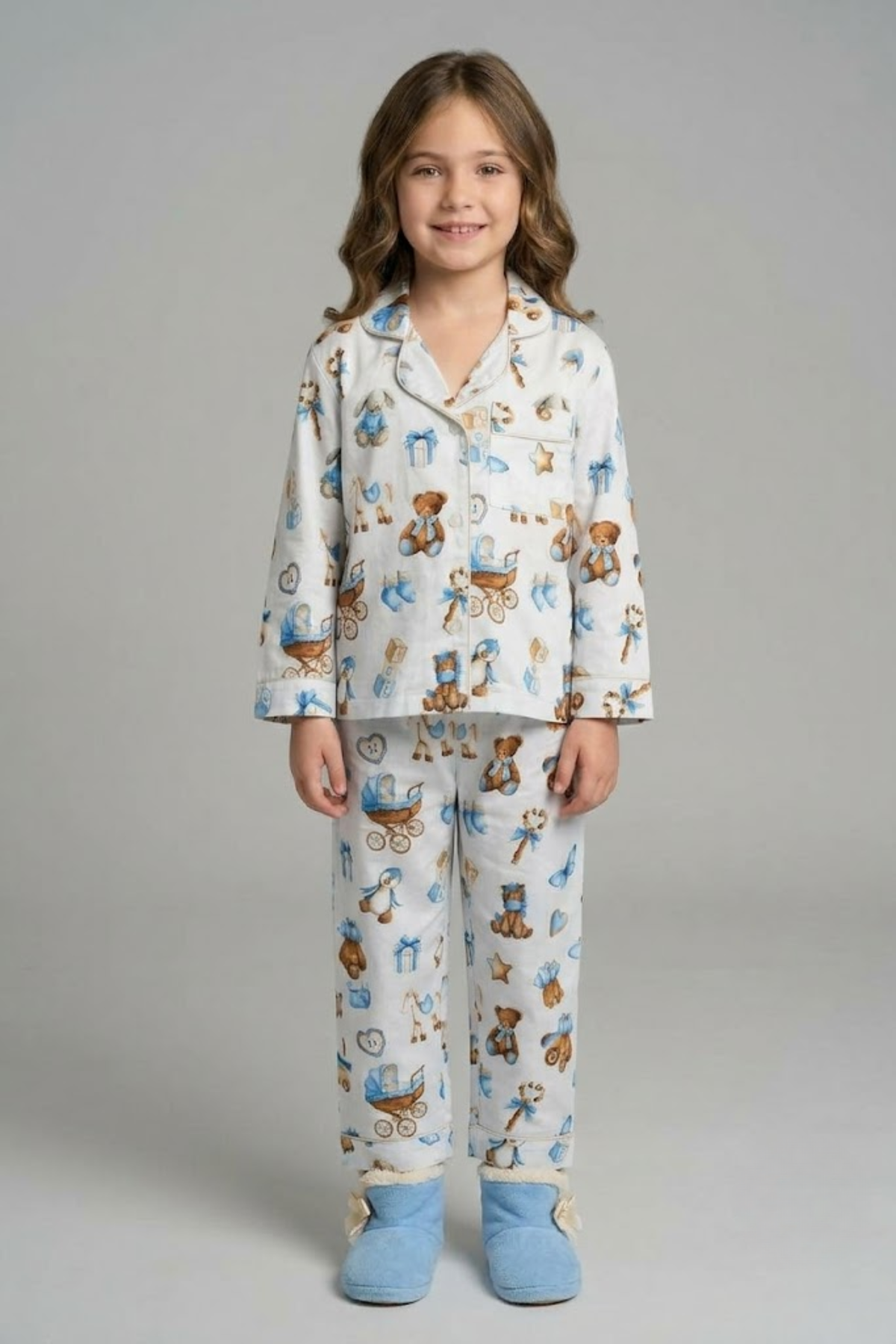 Baby Dreams Kids Button Down Pj Set - Pure Cotton Pj Set with Notched Collar