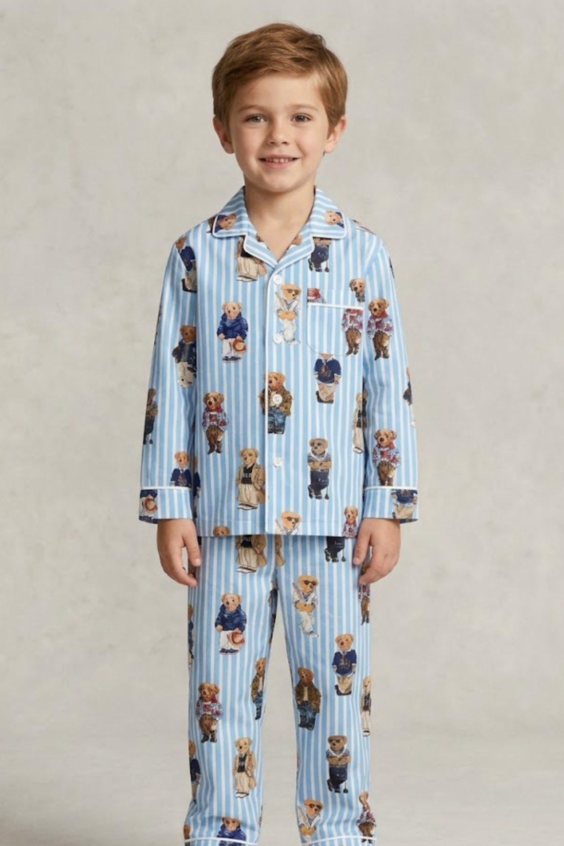 Blue Bear Club Kids Button Down Pj Set - Pure Cotton Pj Set with Notched Collar