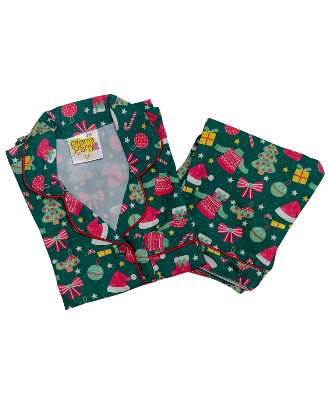 Merry Christmas Button Down Pj Set - Cotton Rayon Pj Set with Notched Collar