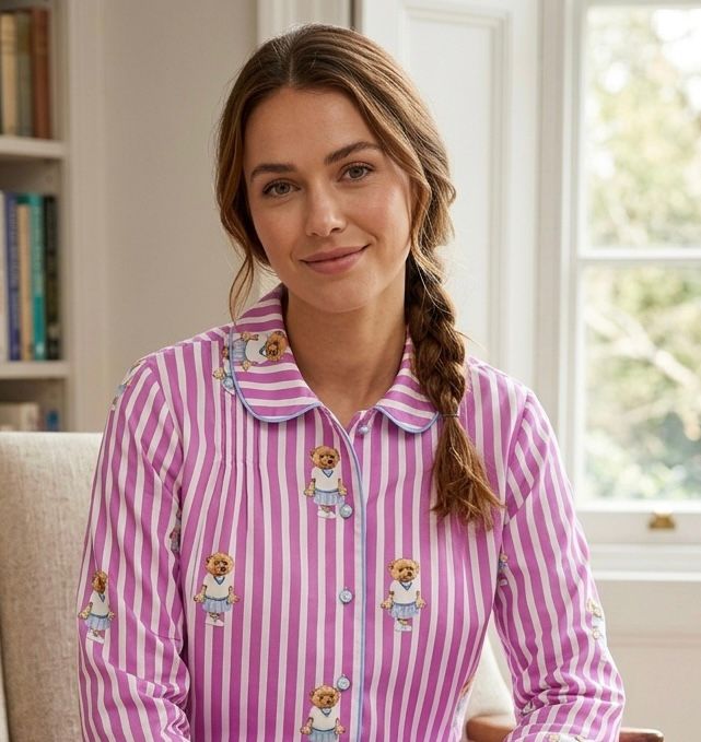 Polo Pink Button Down Pj Set - Pure Cotton PJ Set with Notched Collar