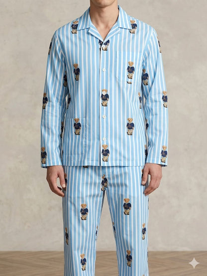 Polo Blue Button Down Pj Set - Pure Cotton PJ Set with Notched Collar