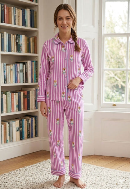 Polo Pink Button Down Pj Set - Pure Cotton PJ Set with Notched Collar