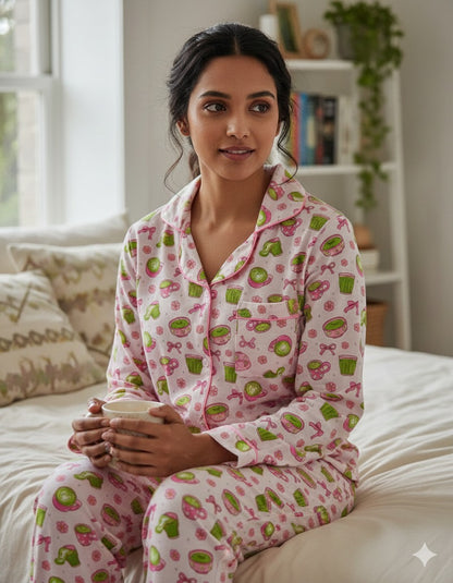 Matcha Button Down Pj Set - Cotton Rayon Pj Set with Notched Collar