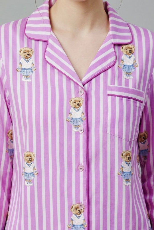 Polo Pink Button Down Pj Set - Pure Cotton PJ Set with Notched Collar