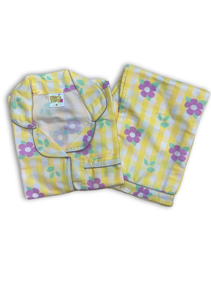 Blooming Checks Button Down Pj Set - Cotton Rayon Pj Set with Notched Collar