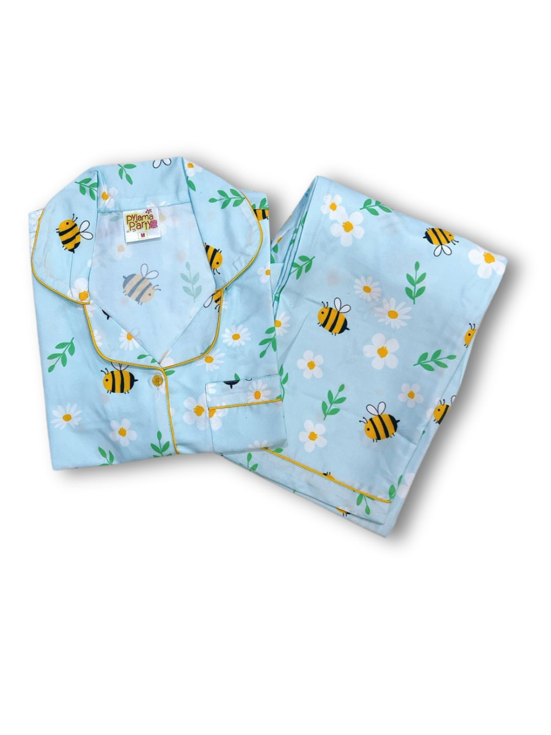 Busy Bee Button Down Pj Set - Cotton Rayon Pj Set with Notched Collar