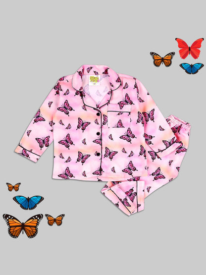 Butterfly Kids Pj Set - Cotton Rayon Pj Set with Notched Collar