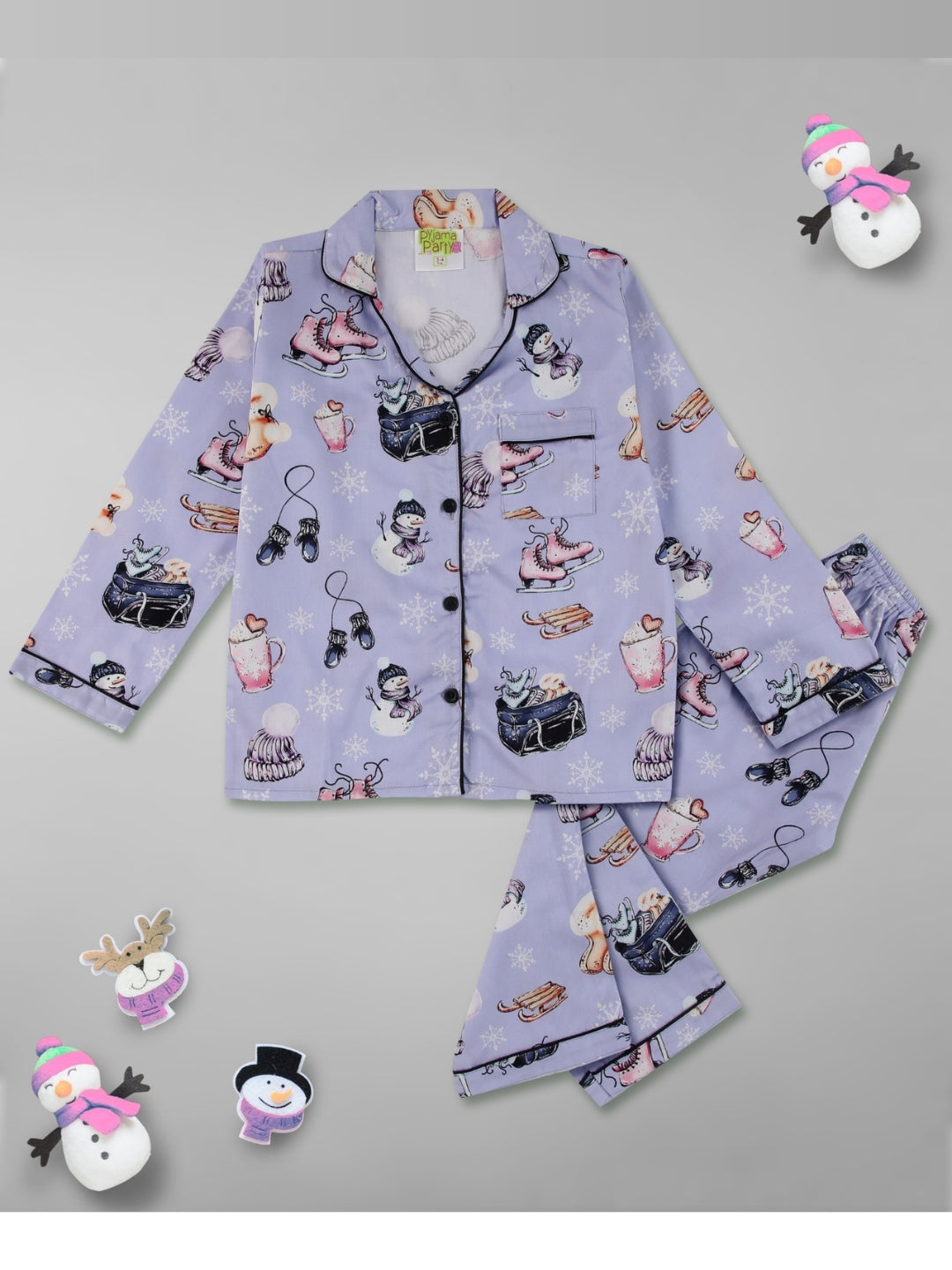 Cozy Winter Kids Button Down Pj Set - Pure Cotton Pj Set with Notched Collar