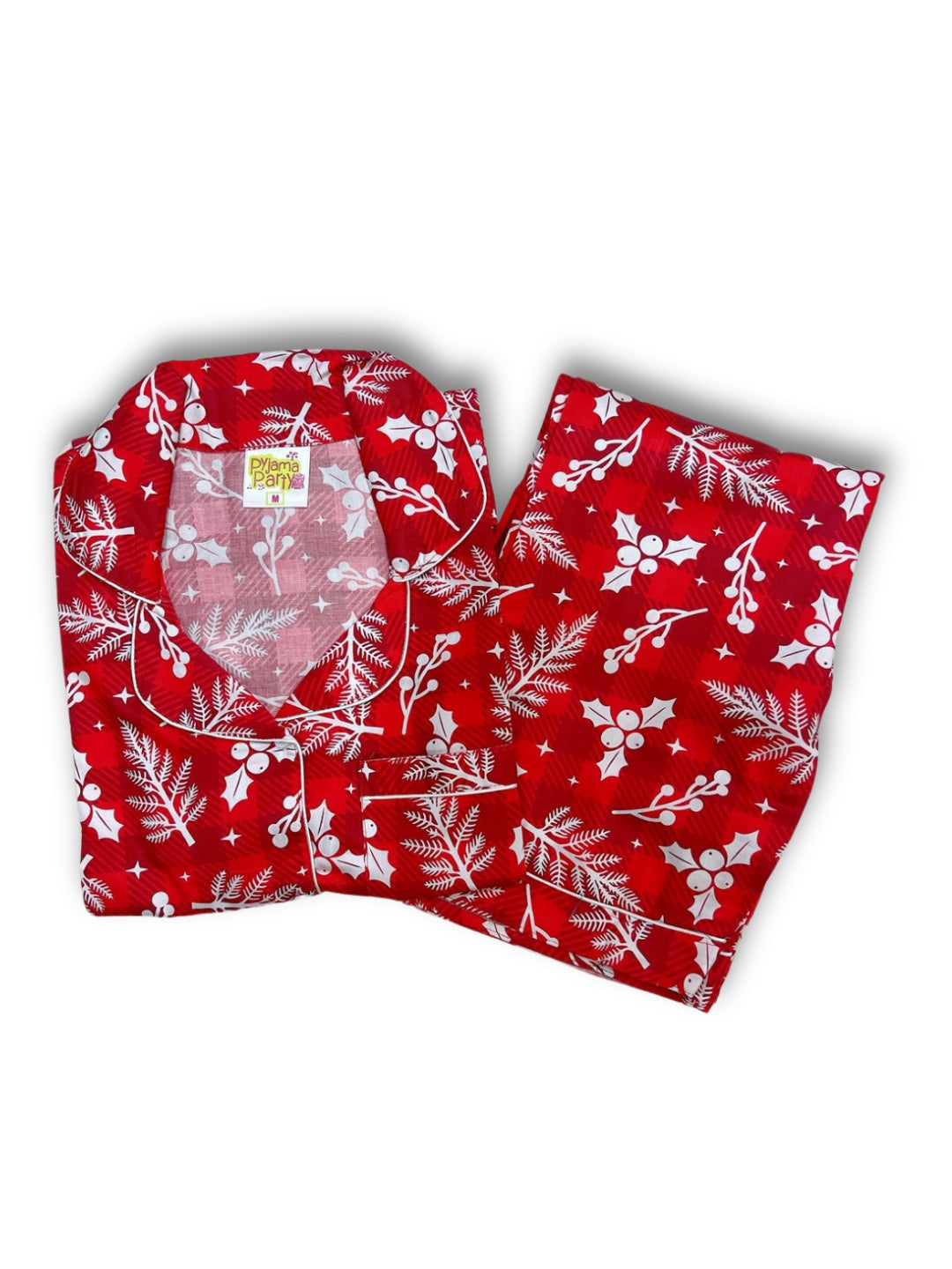 Crimson Christmas Button Down Pj Set - Pure Cotton Pj Set with Notched Collar