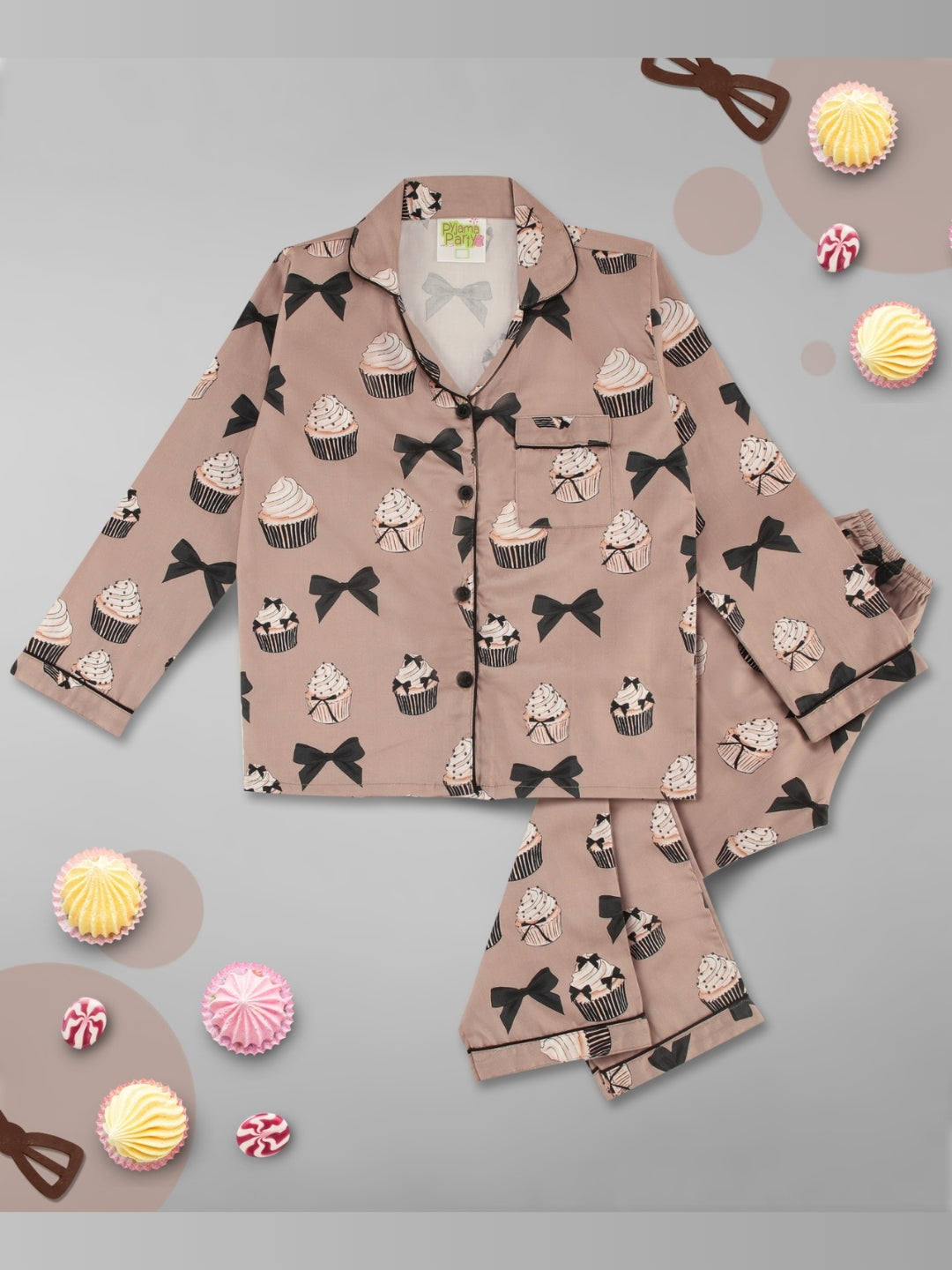 Cup Cake Kids Button Down Pj Set - Pure Cotton Pj Set with Notched Collar