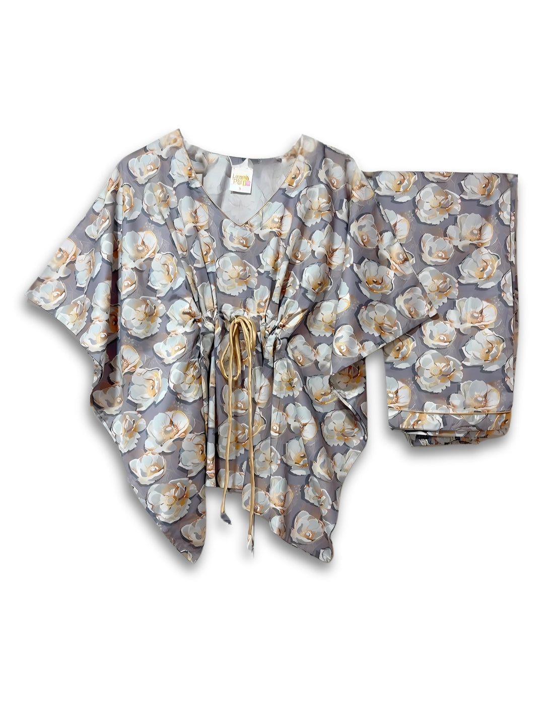 Grey Gardenia Kaftan Pj Set - Pure Cotton Pj Set in Kaftan Style