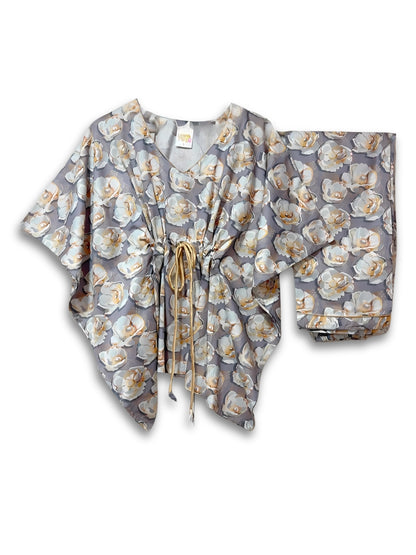 Grey Gardenia Kaftan Pj Set - Pure Cotton Pj Set in Kaftan Style