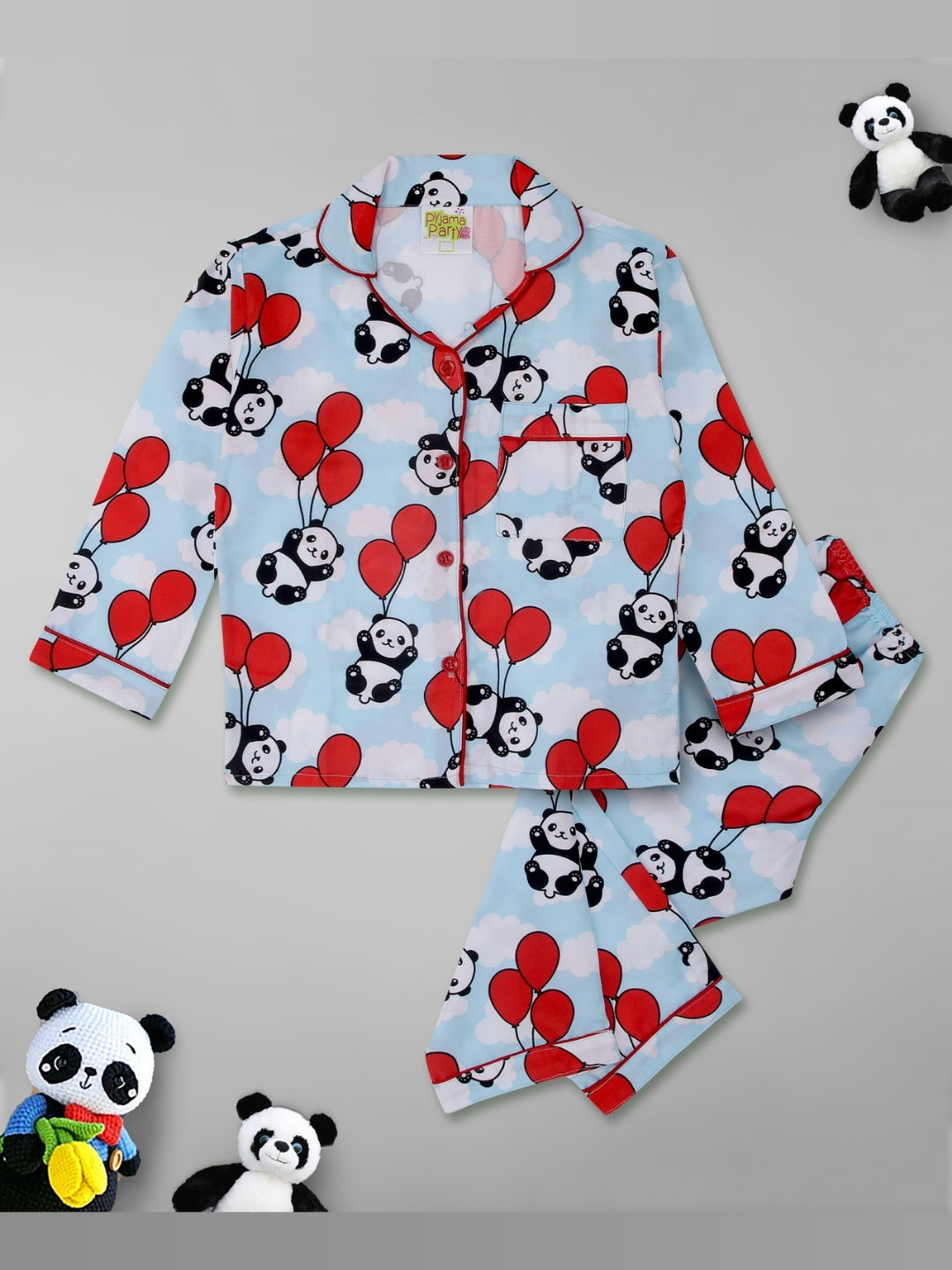 Happy Panda Kids Pj Set - Cotton Rayon Pj Set with Notched Collar