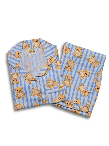 Hugs &amp; Stripes Button Down Pj Set - Cotton Rayon Pj Set with Notched Collar