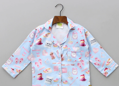 Good Morning Kids Button Down Pj Set - Pure Cotton Pj Set with Notched Collar