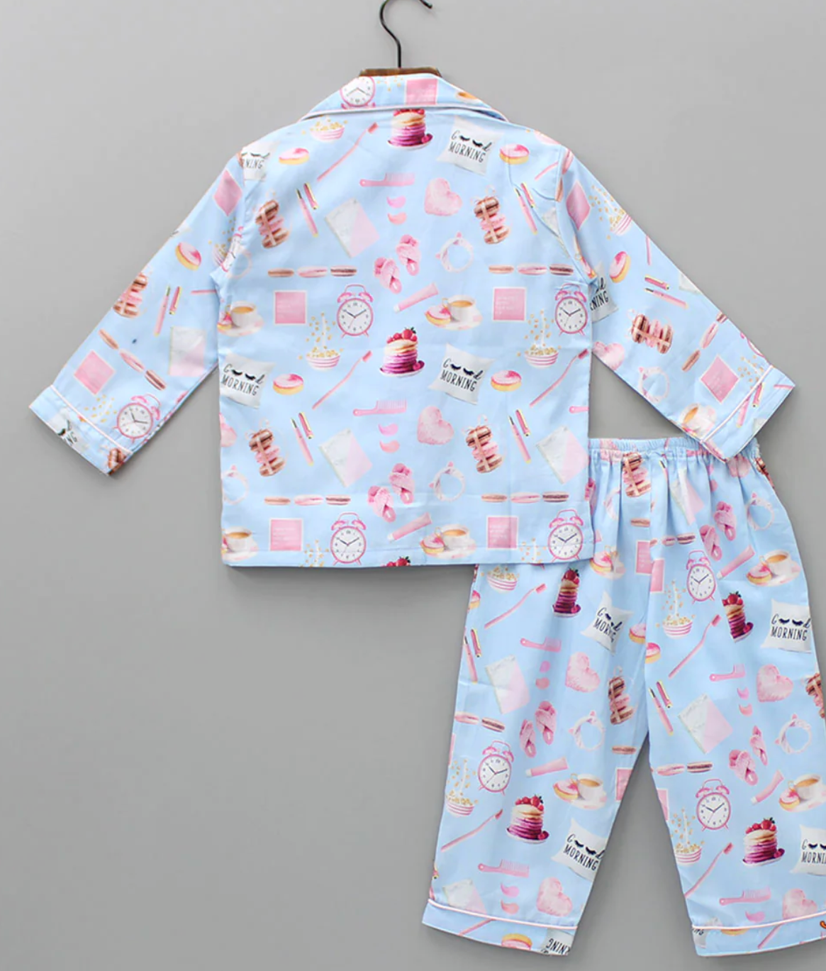 Good Morning Kids Button Down Pj Set - Pure Cotton Pj Set with Notched Collar