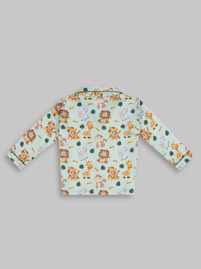 Into the Jungle Kids Button Down Pj Set - Pure Cotton Pj Set with Notched Collar