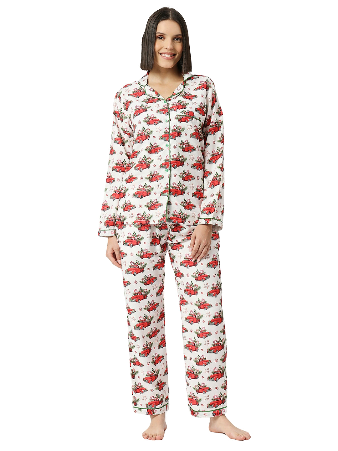 Jingle All the Way Down Pj Set - Cotton Rayon Pj Set with Notched Collar