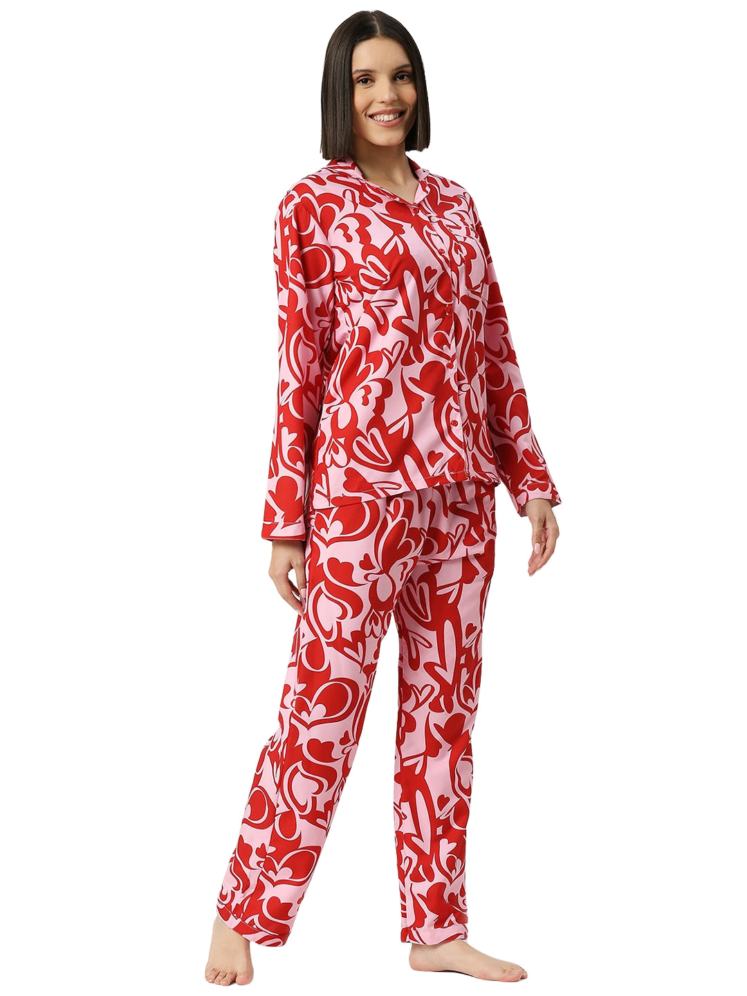 Love Shack Button Down Pj Set - Cotton Rayon Pj Set with Notched Collar