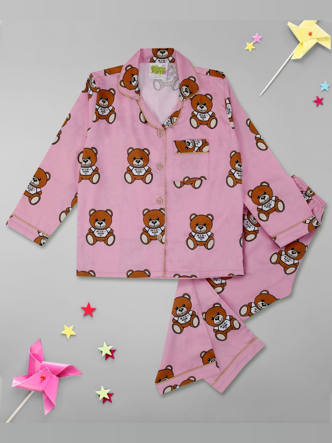 Moschino Kids Button Down Pj Set - Pure Cotton Pj Set with Notched Collar