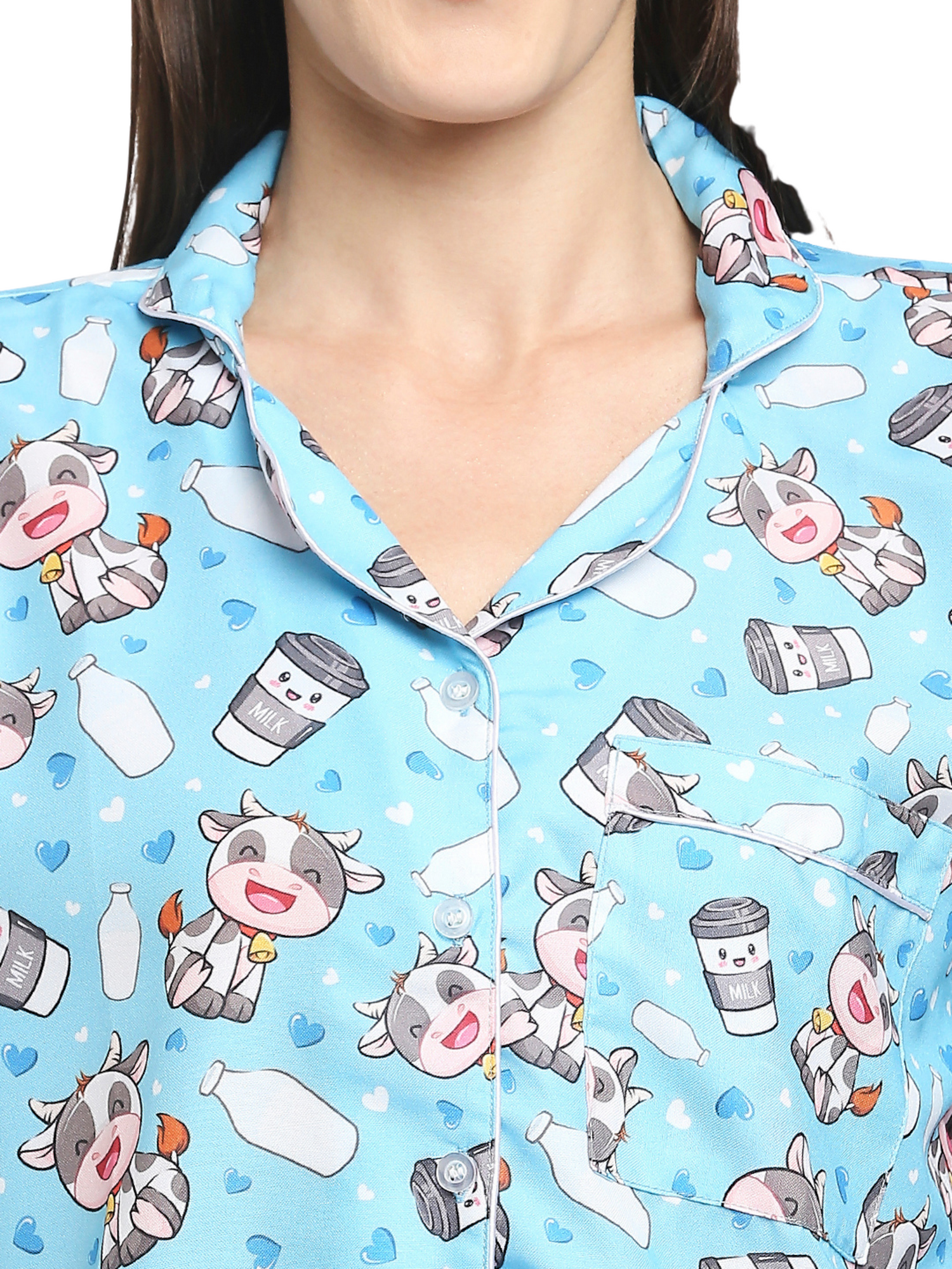 Moo Moo Milk Button Down Pj Set - Cotton Rayon Pj Set with Notched Collar