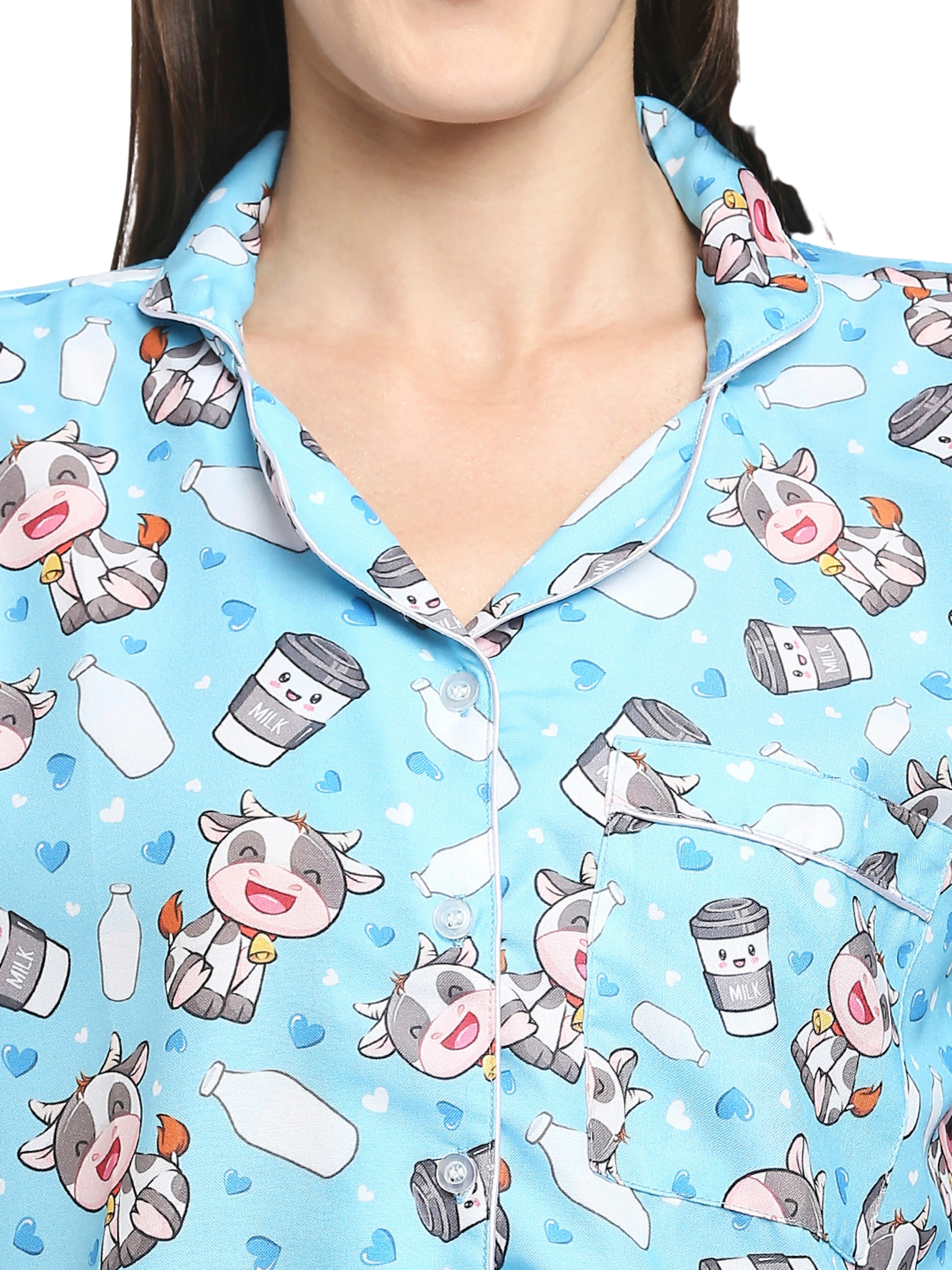 Moo Moo Milk Button Down Pj Set - Cotton Rayon Pj Set with Notched Collar