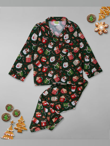 Mug Of Joy Kids Button Down Pj Set - Pure Cotton Pj Set with Notched Collar