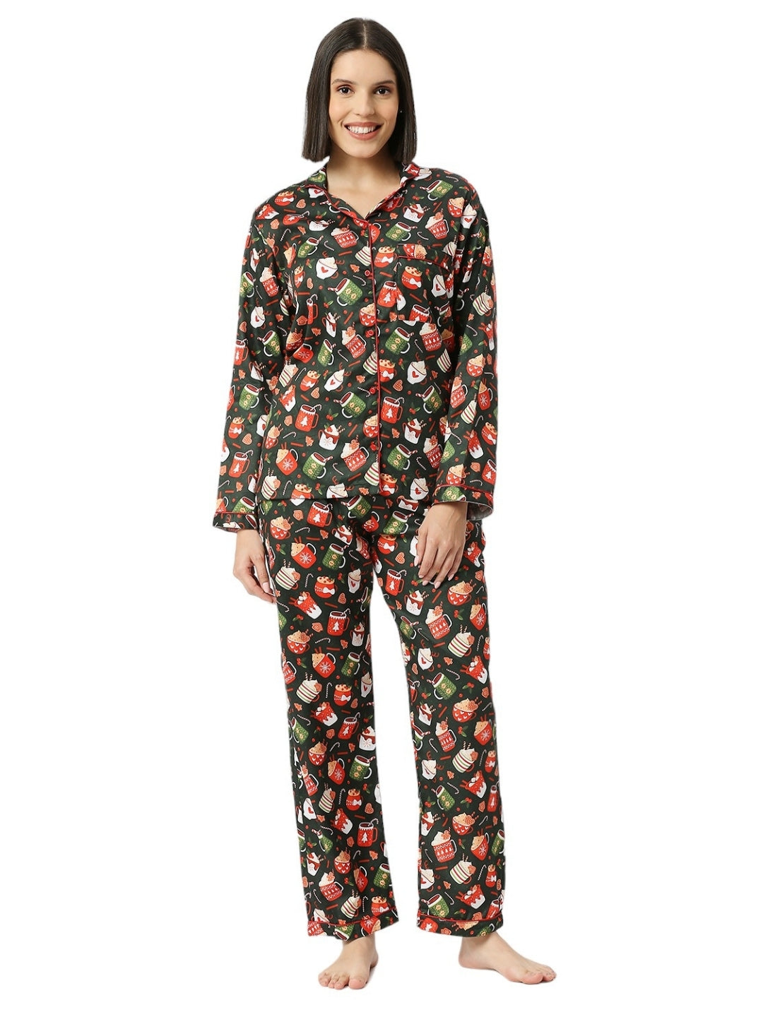 Mug Of Joy Button Down Pj Set - Pure Cotton Pj Set with Notched Collar