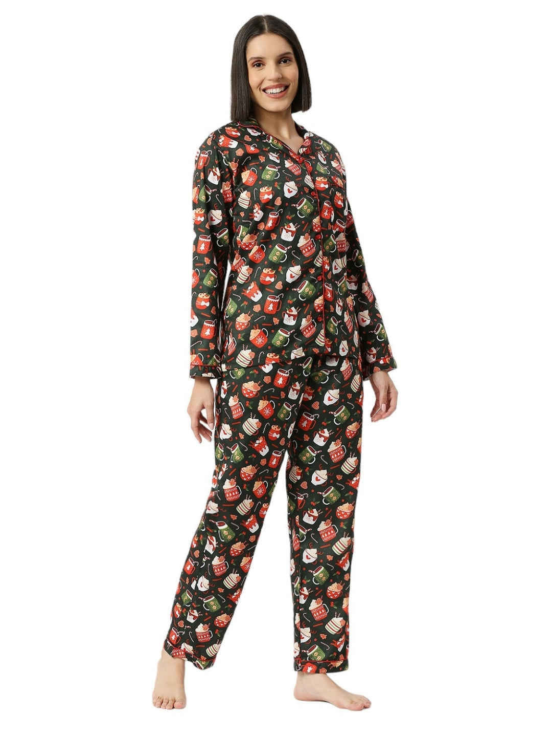 Mug Of Joy Button Down Pj Set - Pure Cotton Pj Set with Notched Collar