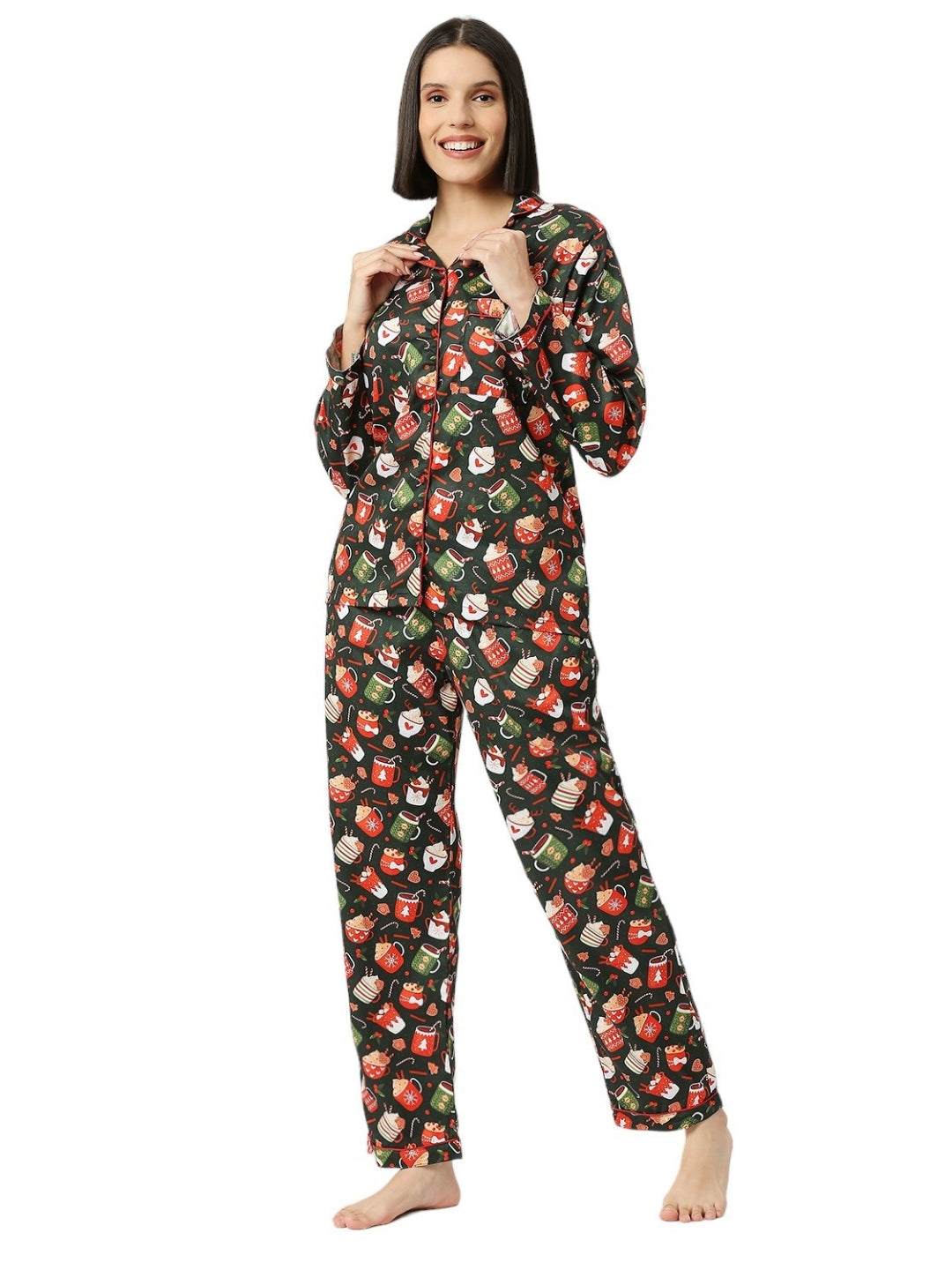 Mug Of Joy Button Down Pj Set - Pure Cotton Pj Set with Notched Collar