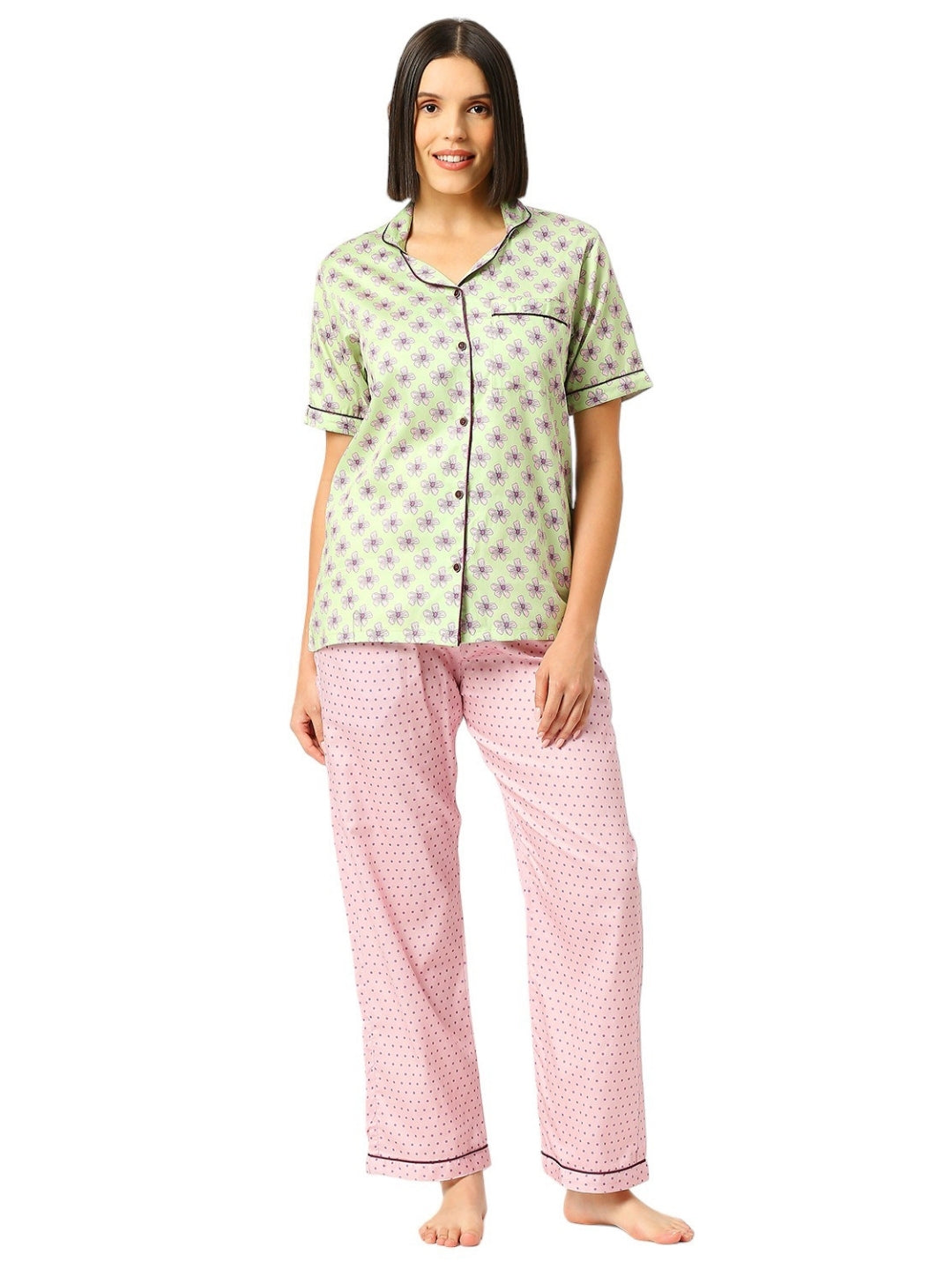 Pink Paradise Button Down Pj Set - Pure Cotton Pj Set with Notched Collar