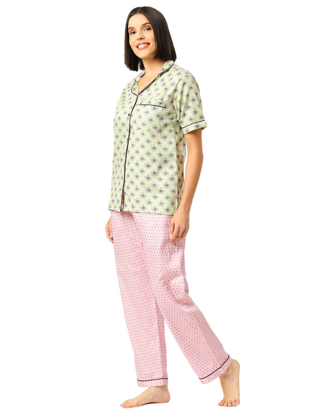 Pink Paradise Button Down Pj Set - Pure Cotton Pj Set with Notched Collar