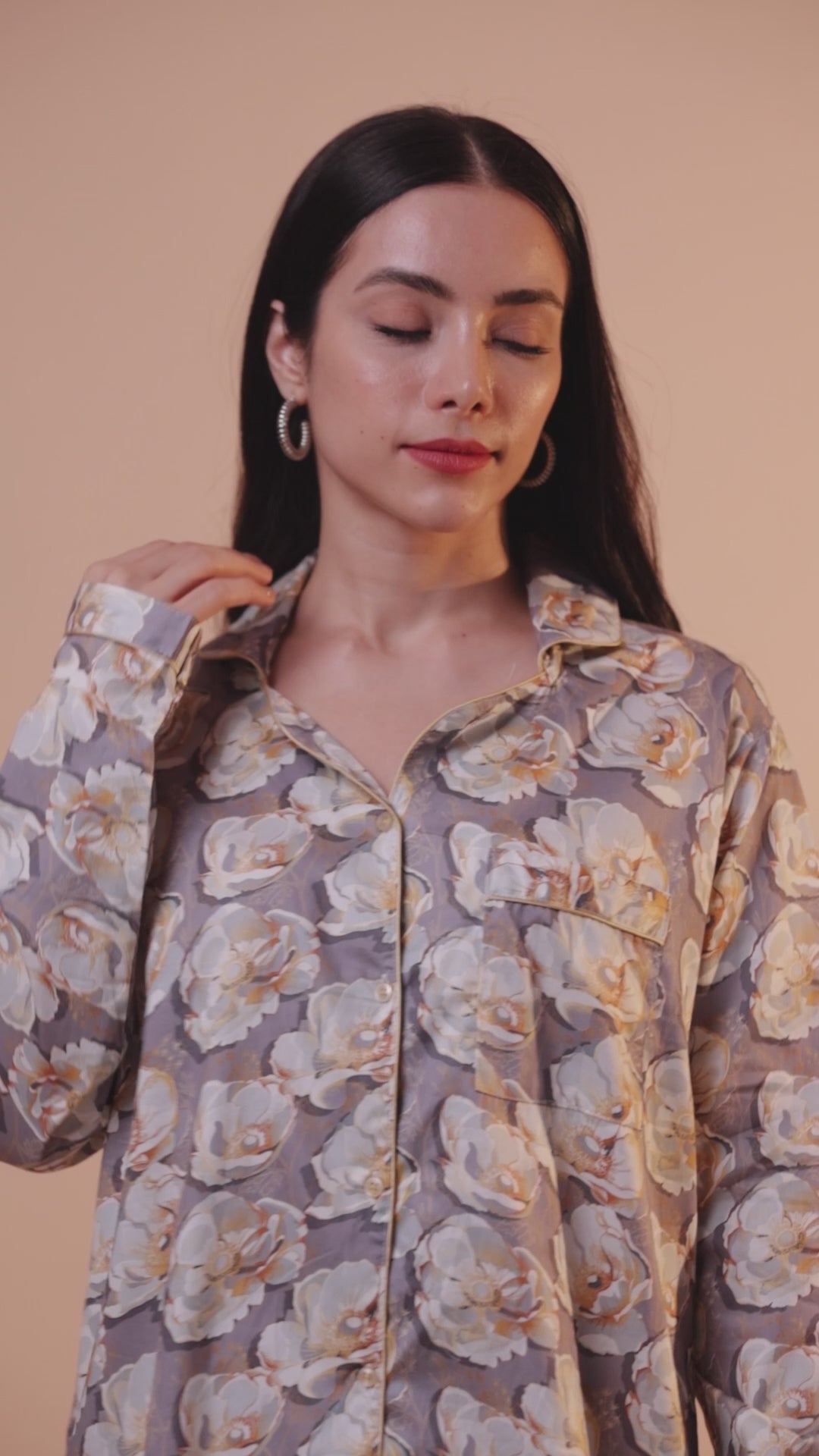 Grey Gardenia Button Down Pj Set - Pure Cotton Pj Set with Notched Collar