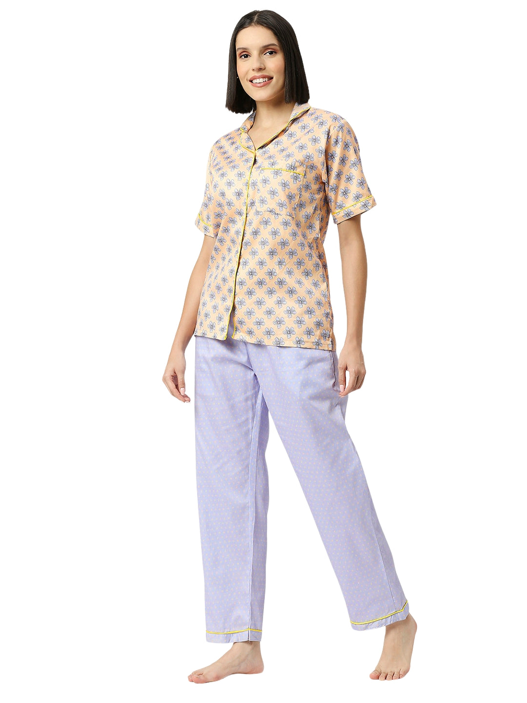 Purple Paradise Button Down Pj Set - Pure Cotton Pj Set with Notched Collar