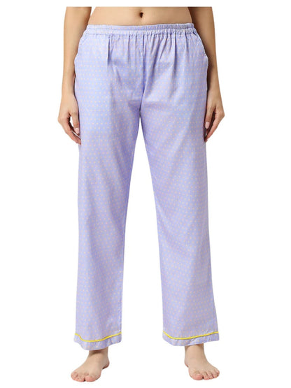 Purple Paradise Maternity Pj Set - Pure Cotton Pj Set in Round Neck with 2 Invisible Zips For Feeding