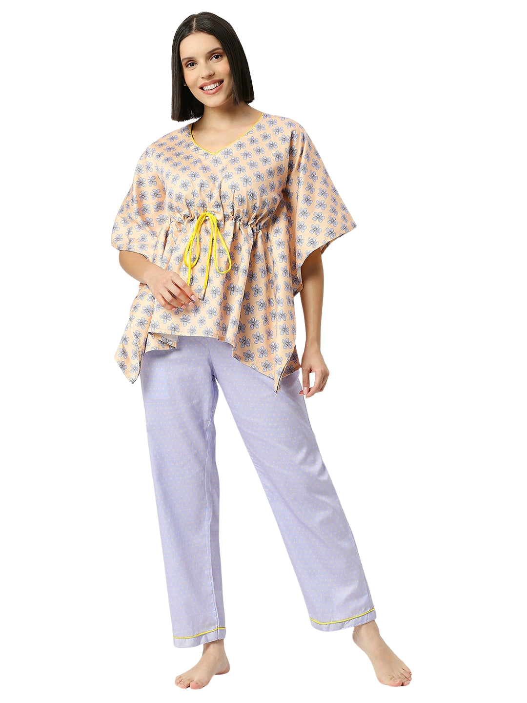 Purple Paradise Kaftan Pj Set - Pure Cotton Pj Set in Kaftan Style