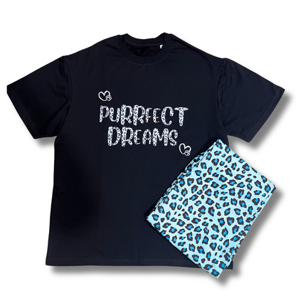 Purrfect Dreams T-shirt Pj Set - Oversized Tshirt with Pj Combo